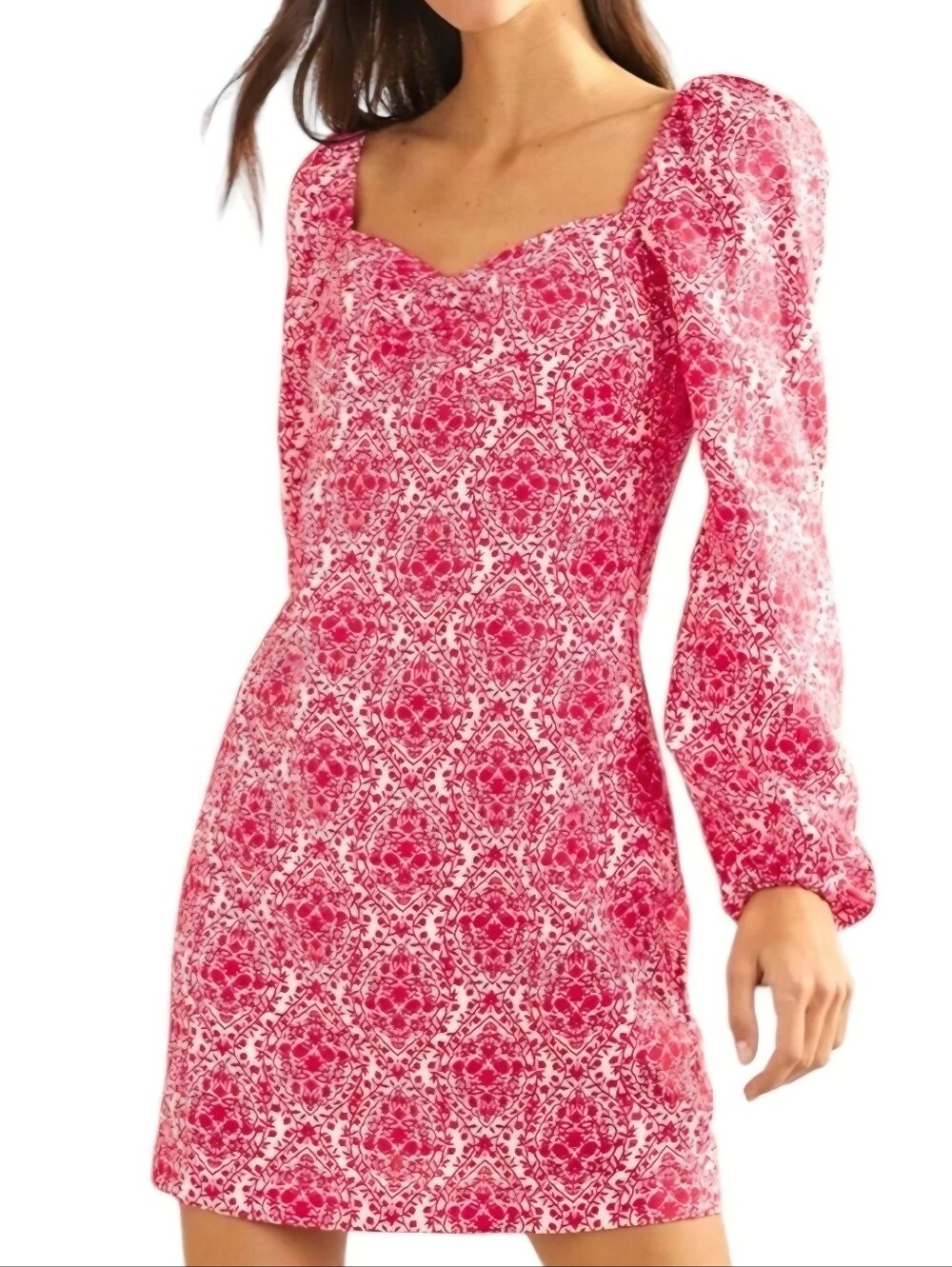 BODEN Red White Pop Peony 100% Linen Sweetheart Puff Sleeve Shift Dress Womens 6